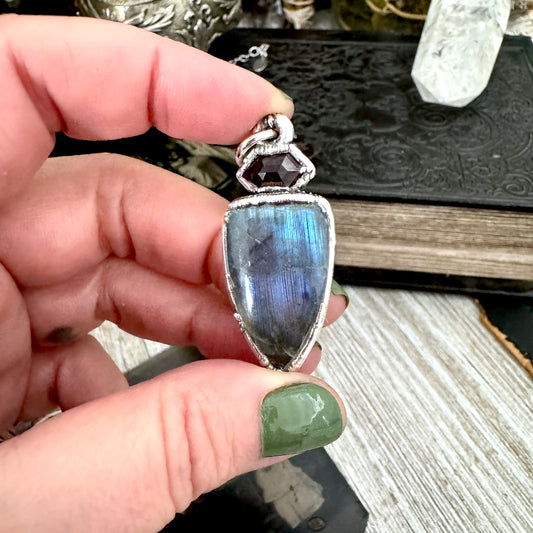 Multi Stone Labradorite Garnet Crystal Necklace Fine Silver / Foxlark Collection