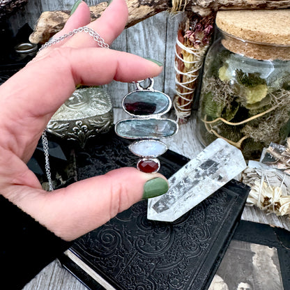 Multi Stone Bloodstone Labradorite Rainbow Moonstone Garnet Crystal Necklace Fine Silver / Foxlark Collection