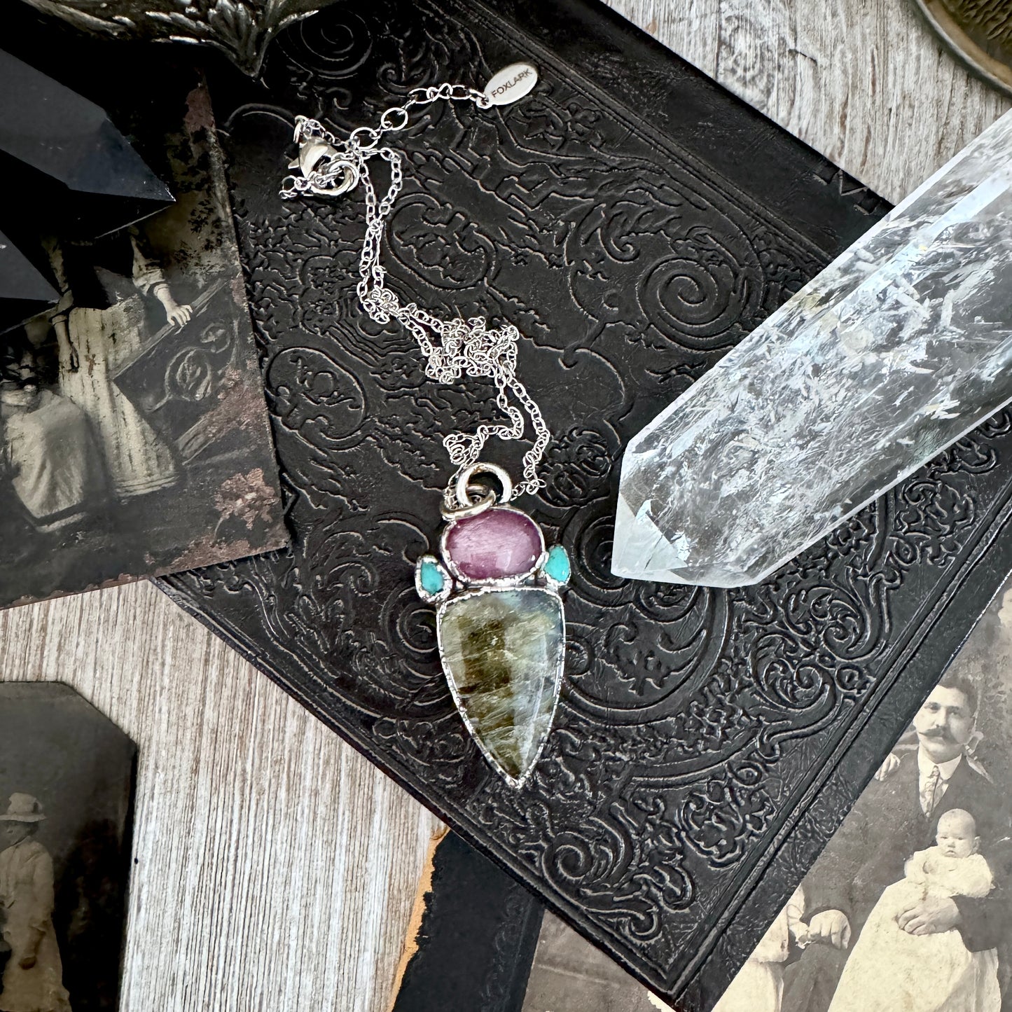 Multi Stone Star Ruby Turquoise Labradorite Crystal Necklace Fine Silver / Foxlark Collection