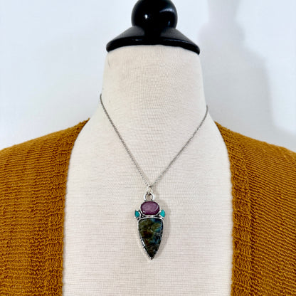 Multi Stone Star Ruby Turquoise Labradorite Crystal Necklace Fine Silver / Foxlark Collection