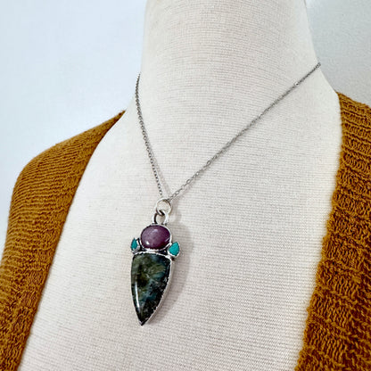Multi Stone Star Ruby Turquoise Labradorite Crystal Necklace Fine Silver / Foxlark Collection