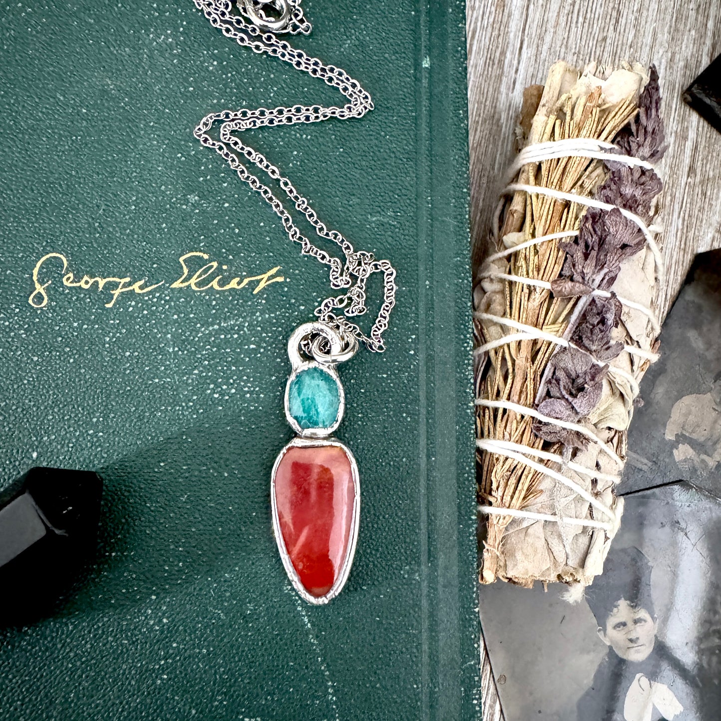 Multi Stone Amazonite Mookaite Crystal Necklace Fine Silver / Foxlark Collection