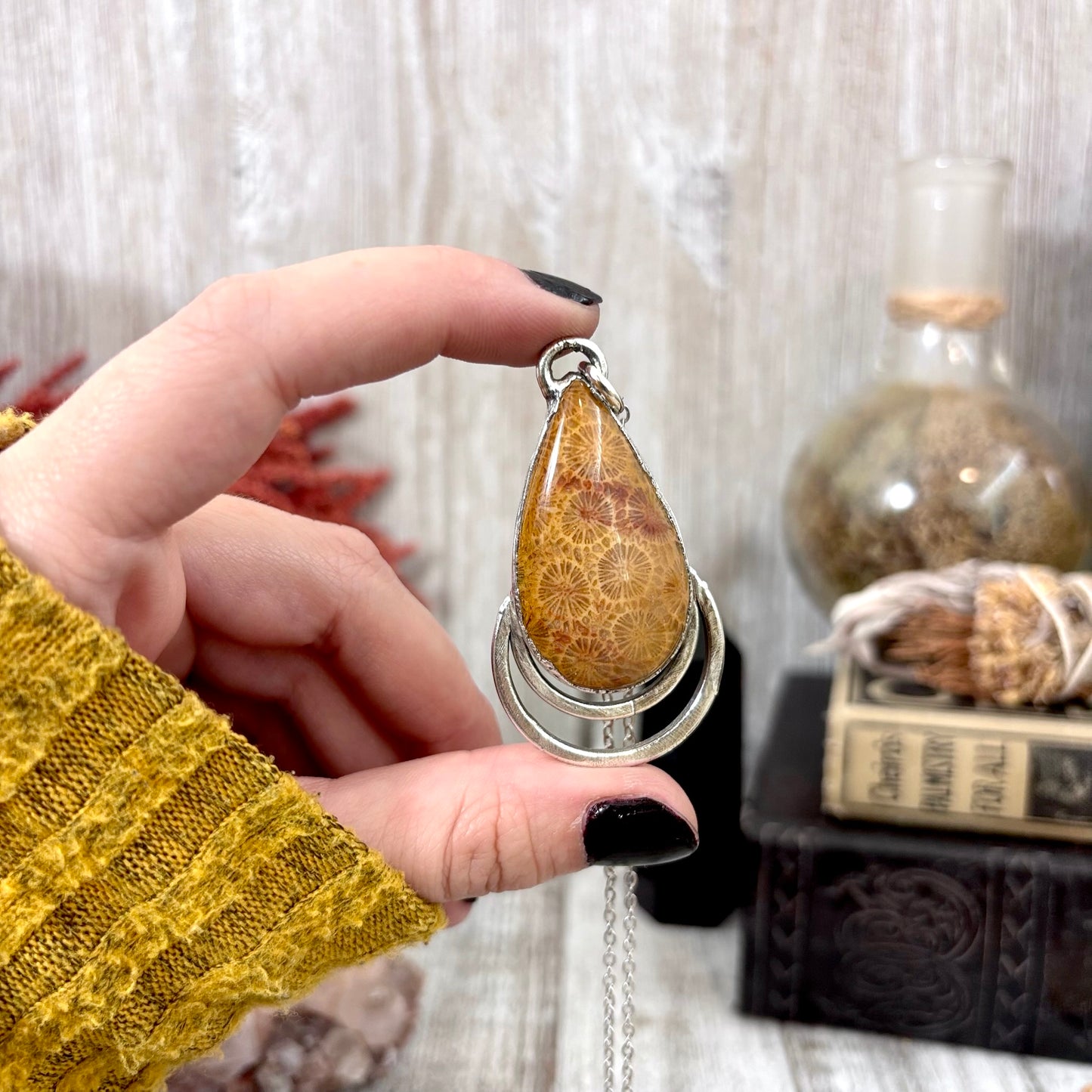 Moss & Moon Collection - Fossilized Coral Statement Necklace in Fine Silver / One of a Kind