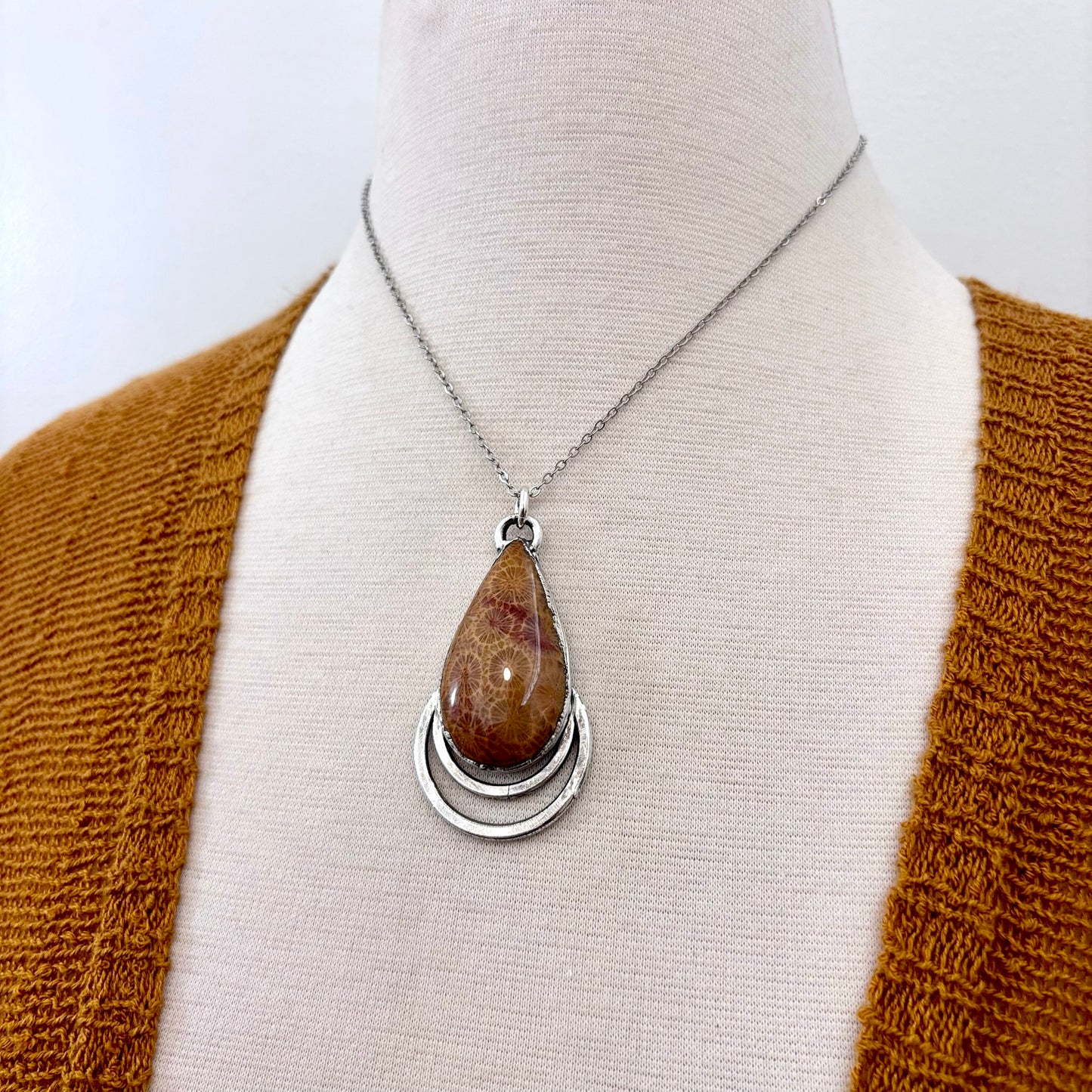 Moss & Moon Collection - Fossilized Coral Statement Necklace in Fine Silver / One of a Kind