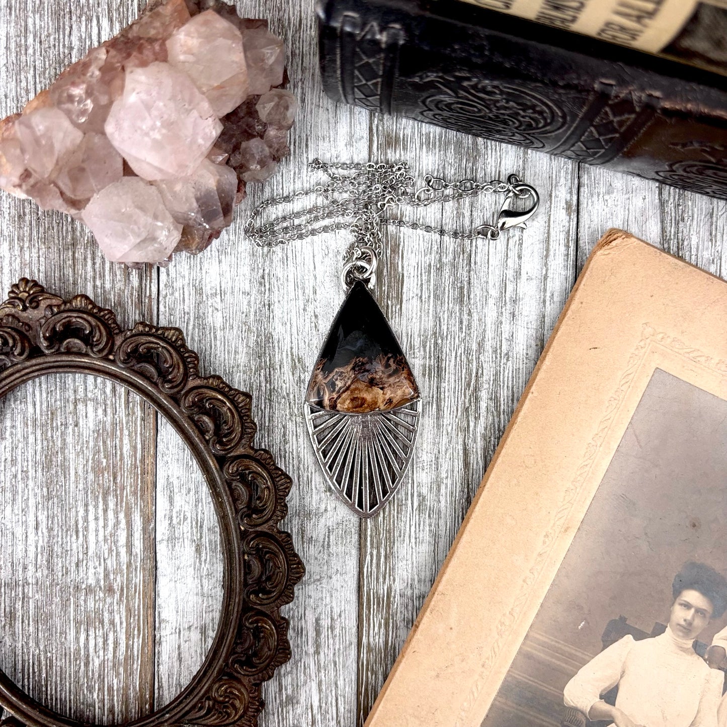 Moss & Moon Collection - Fossilized Palm Root Statement Necklace in Fine Silver / One of a Kind