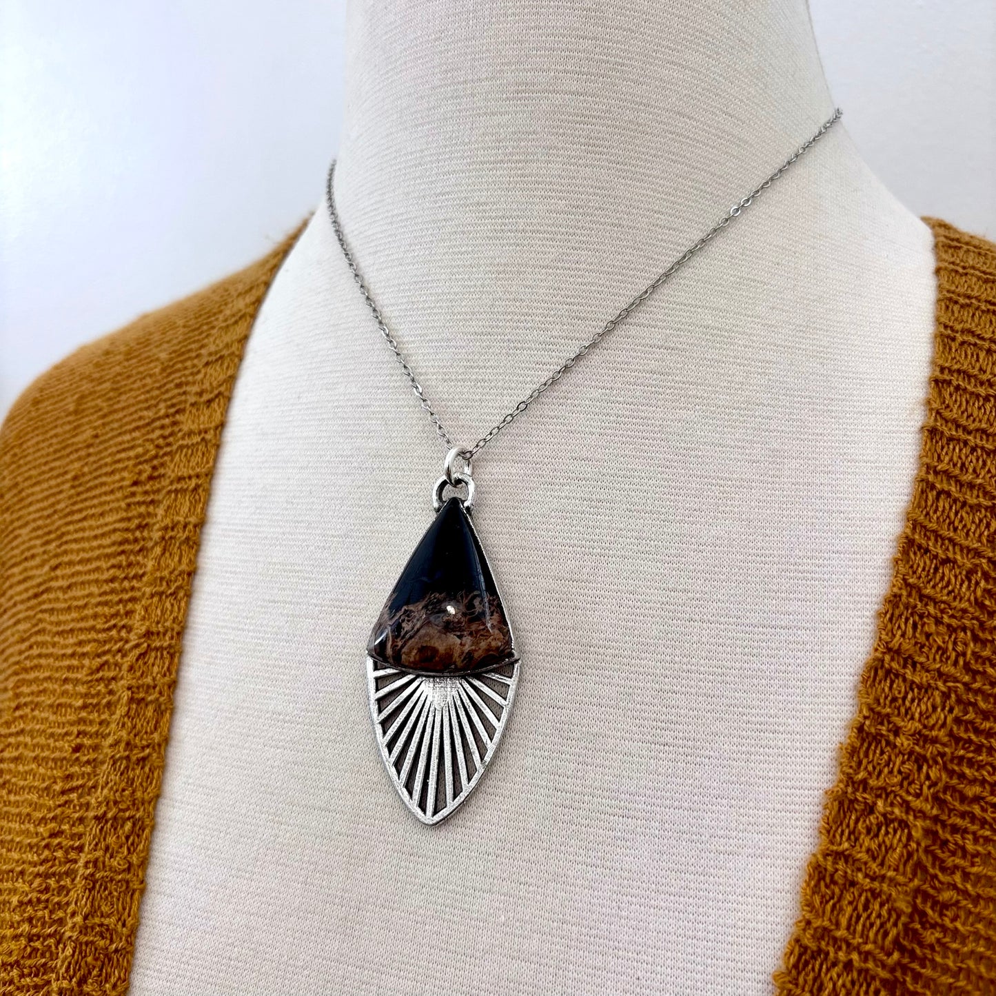 Moss & Moon Collection - Fossilized Palm Root Statement Necklace in Fine Silver / One of a Kind