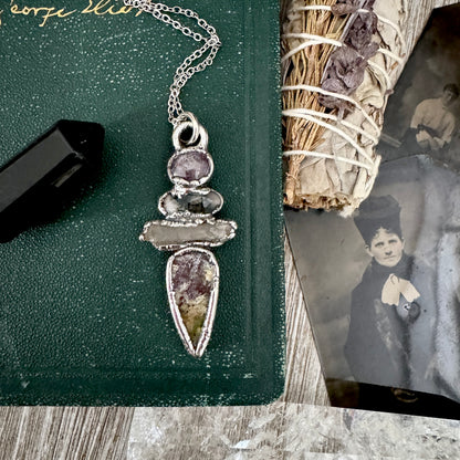 Multi Stone Star Ruby Moss Agate Clear Quartz Jasper Crystal Necklace Fine Silver / Foxlark Collection