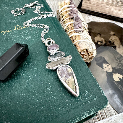 Multi Stone Star Ruby Moss Agate Clear Quartz Jasper Crystal Necklace Fine Silver / Foxlark Collection