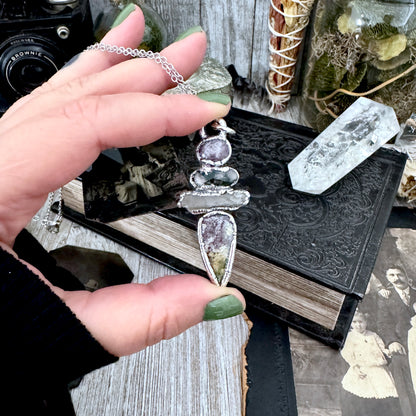 Multi Stone Star Ruby Moss Agate Clear Quartz Jasper Crystal Necklace Fine Silver / Foxlark Collection