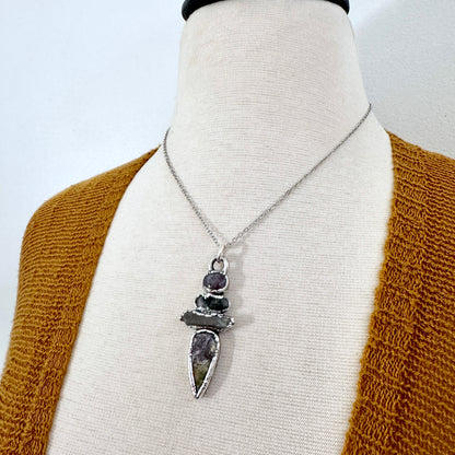 Multi Stone Star Ruby Moss Agate Clear Quartz Jasper Crystal Necklace Fine Silver / Foxlark Collection