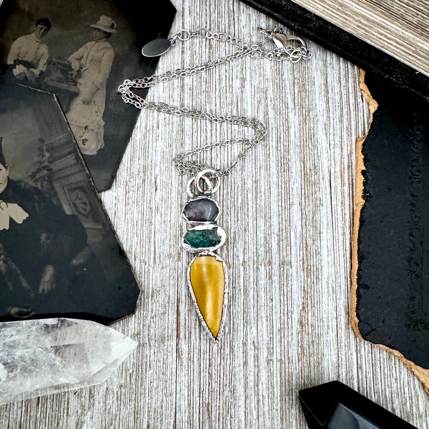 Multi Stone Star Ruby Turquoise Mookaite Crystal Necklace Fine Silver / Foxlark Collection