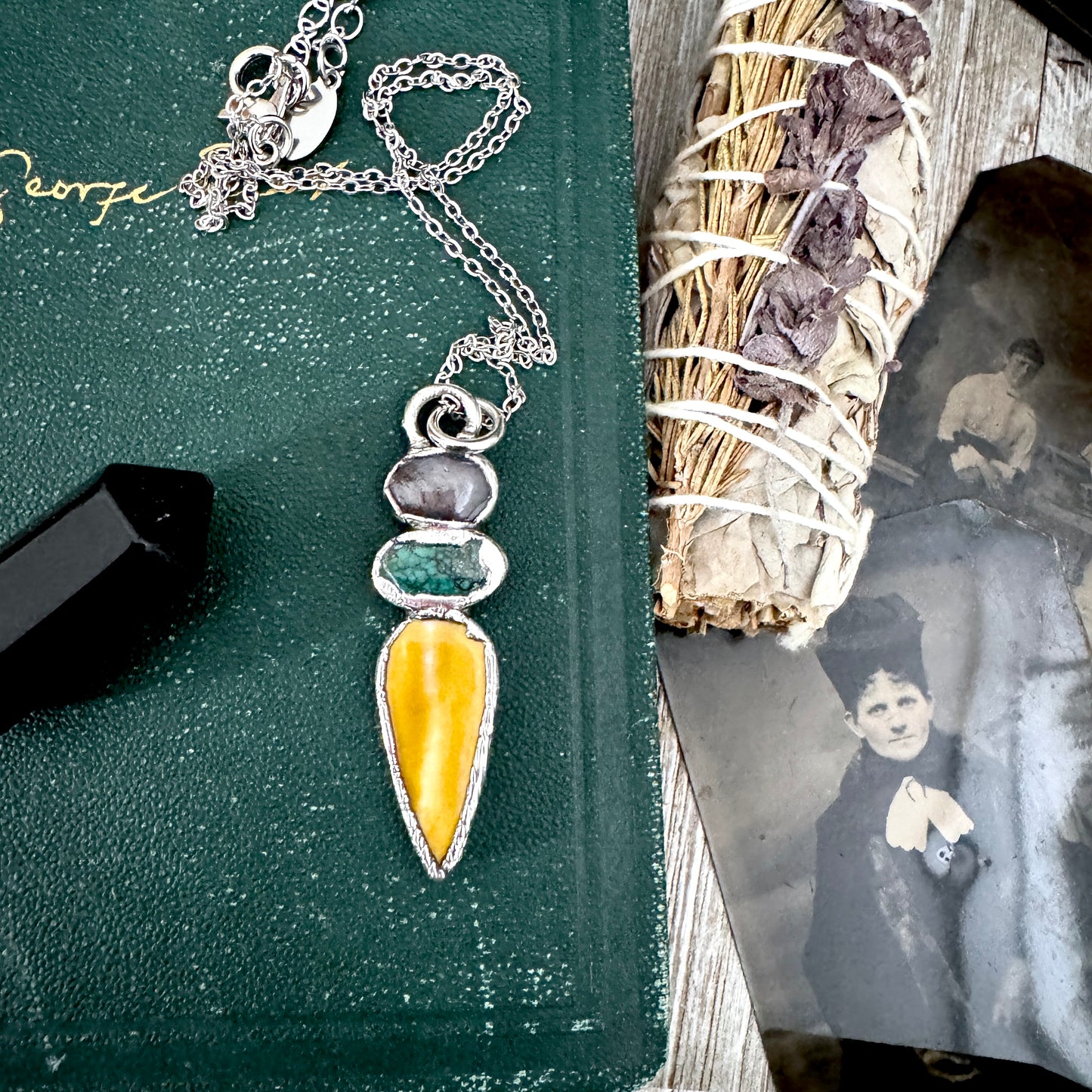 Multi Stone Star Ruby Turquoise Mookaite Crystal Necklace Fine Silver / Foxlark Collection