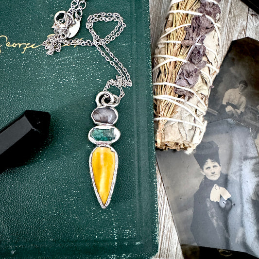 Multi Stone Star Ruby Turquoise Mookaite Crystal Necklace Fine Silver / Foxlark Collection