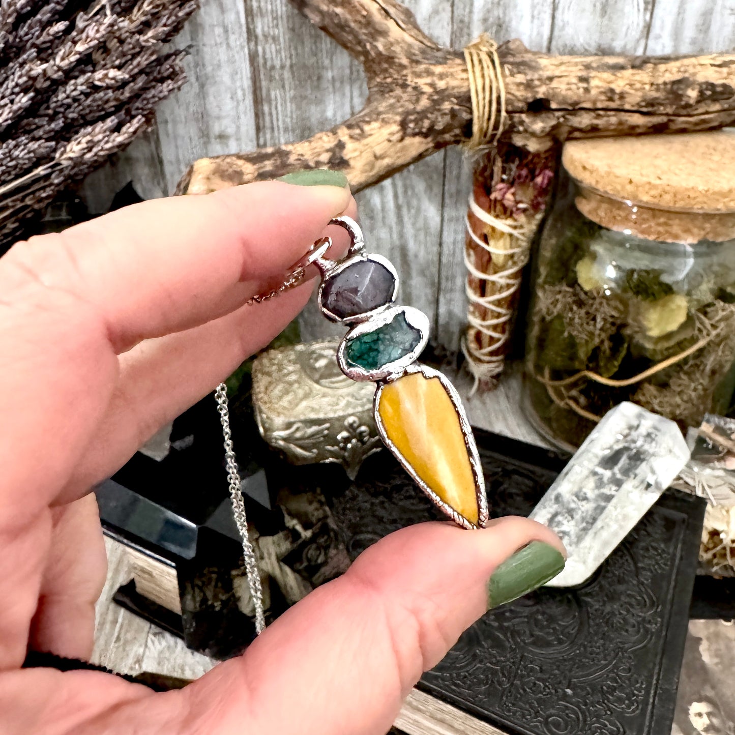 Multi Stone Star Ruby Turquoise Mookaite Crystal Necklace Fine Silver / Foxlark Collection