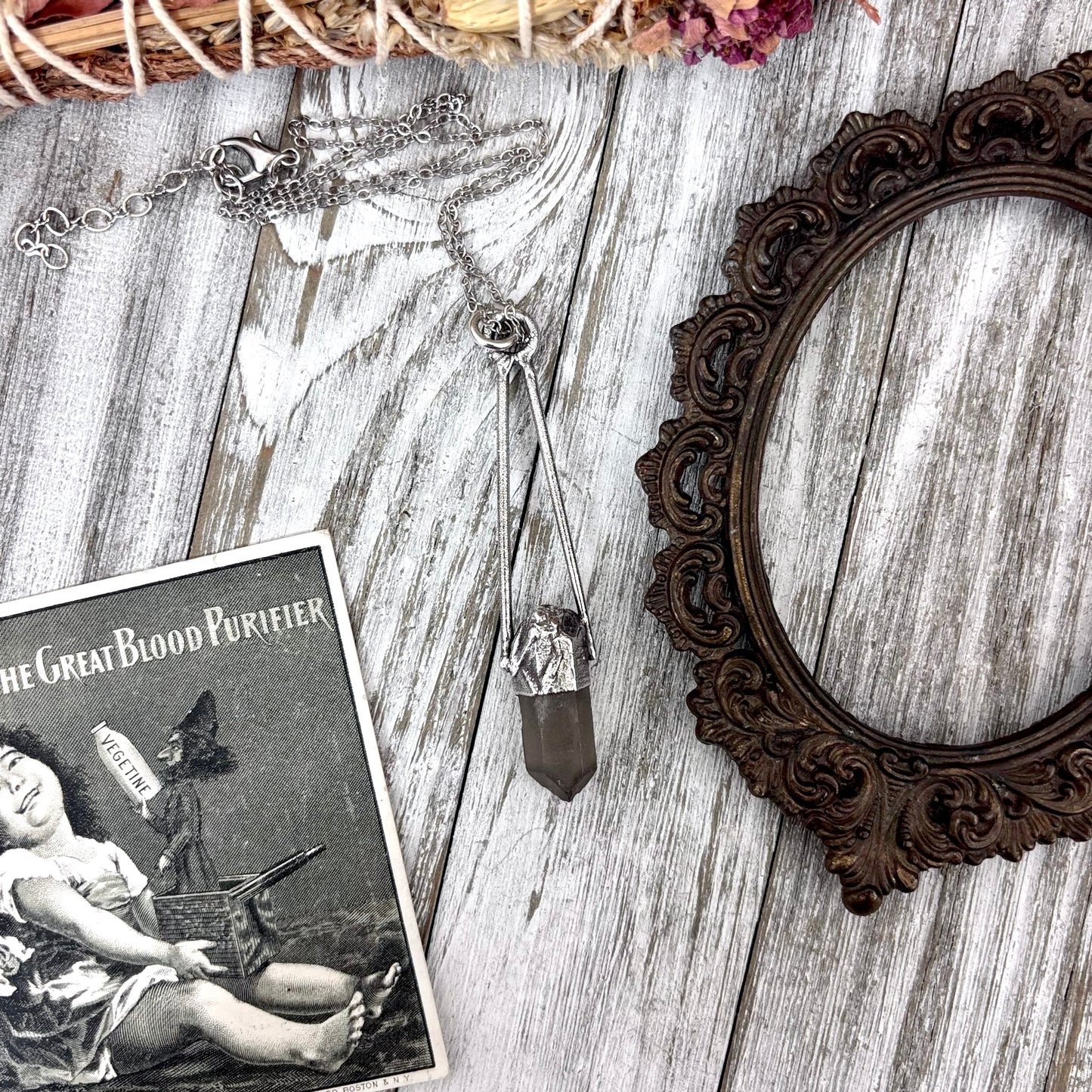 Raw Smoky Quartz Crystal Necklace in Fine Silver / Foxlark Collection - One of a Kind