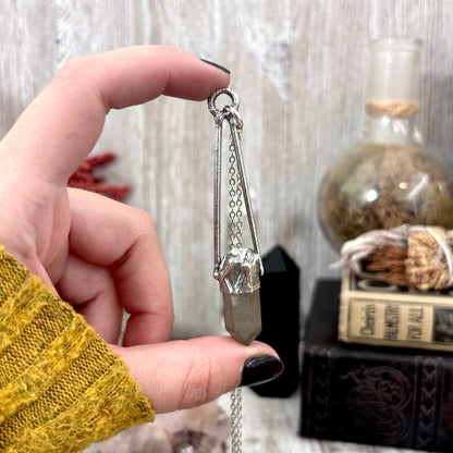 Raw Smoky Quartz Crystal Necklace in Fine Silver / Foxlark Collection - One of a Kind