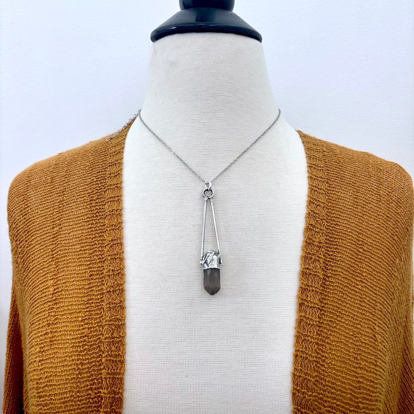 Raw Smoky Quartz Crystal Necklace in Fine Silver / Foxlark Collection - One of a Kind