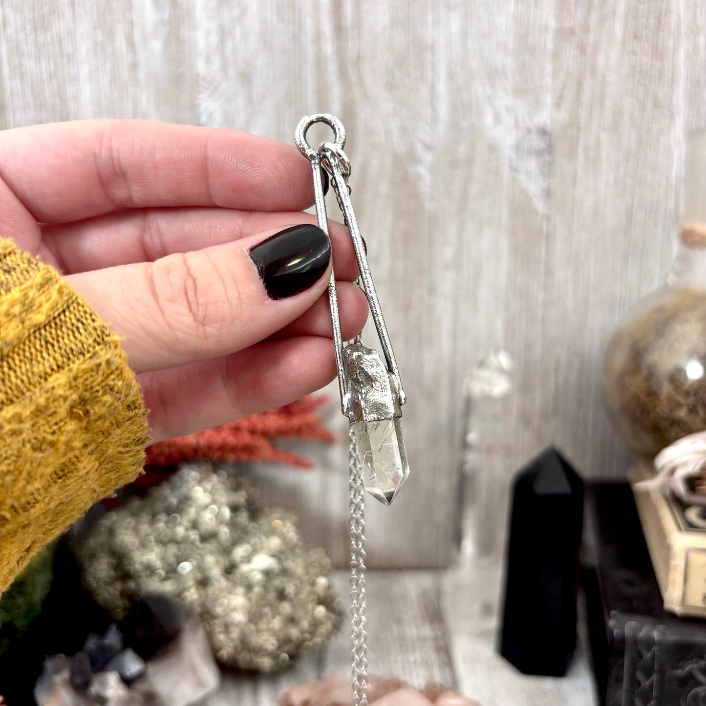 Raw Clear Quartz Crystal Necklace in Fine Silver / Foxlark Collection - One of a Kind