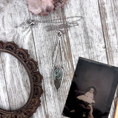 Moss Agate Crystal Necklace in Fine Silver / Foxlark Collection - One of a Kind