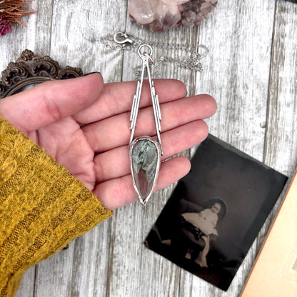 Moss Agate Crystal Necklace in Fine Silver / Foxlark Collection - One of a Kind