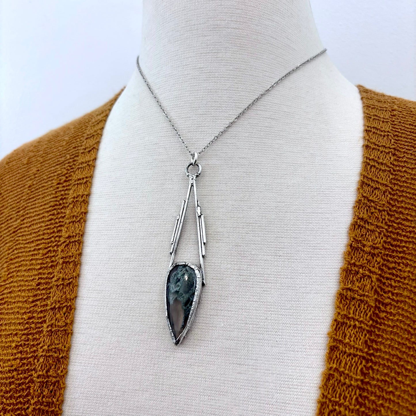 Moss Agate Crystal Necklace in Fine Silver / Foxlark Collection - One of a Kind