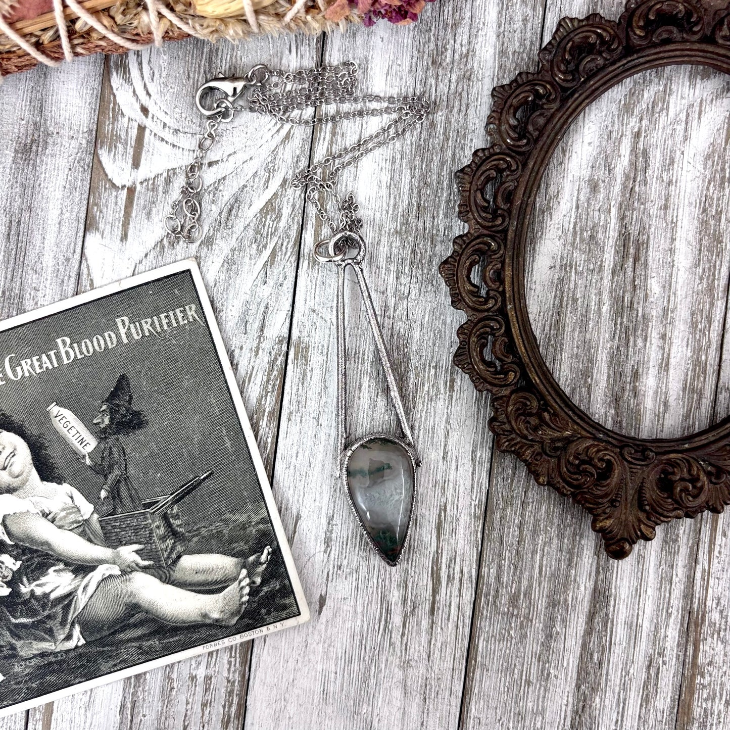 Moss Agate Crystal Necklace in Fine Silver / Foxlark Collection - One of a Kind