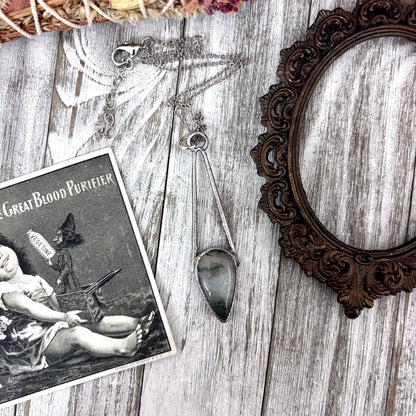 Moss Agate Crystal Necklace in Fine Silver / Foxlark Collection - One of a Kind