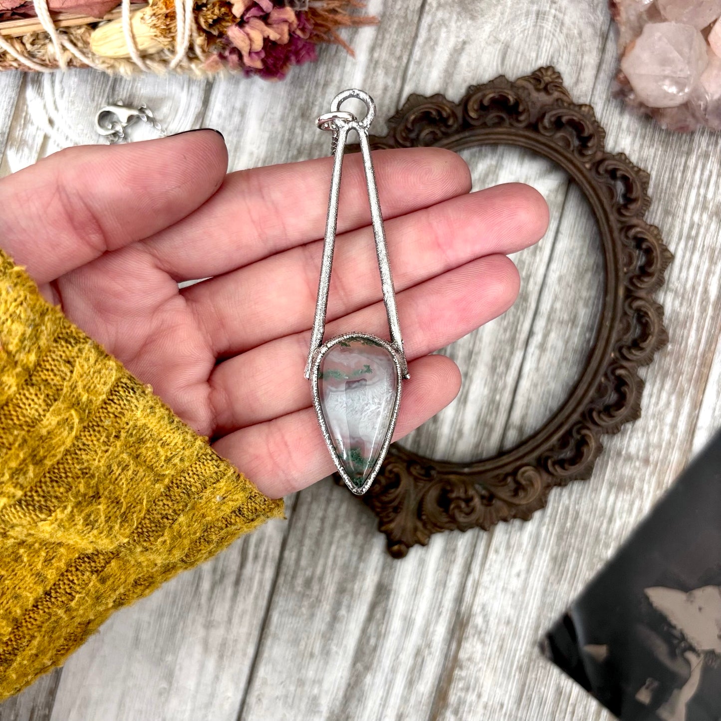 Moss Agate Crystal Necklace in Fine Silver / Foxlark Collection - One of a Kind