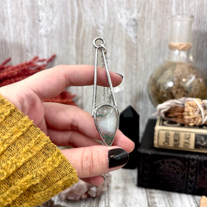 Moss Agate Crystal Necklace in Fine Silver / Foxlark Collection - One of a Kind