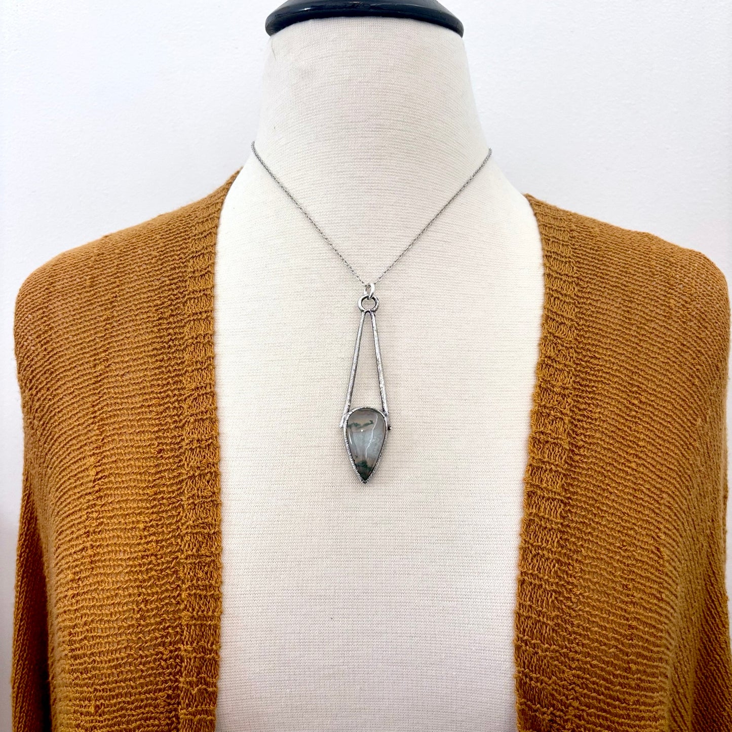 Moss Agate Crystal Necklace in Fine Silver / Foxlark Collection - One of a Kind