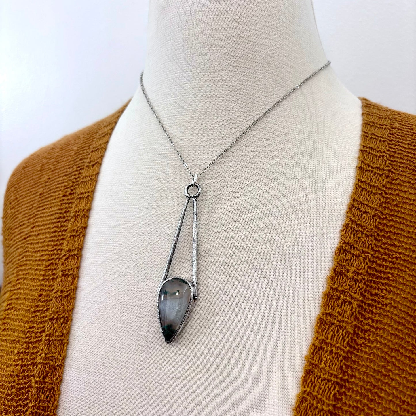 Moss Agate Crystal Necklace in Fine Silver / Foxlark Collection - One of a Kind
