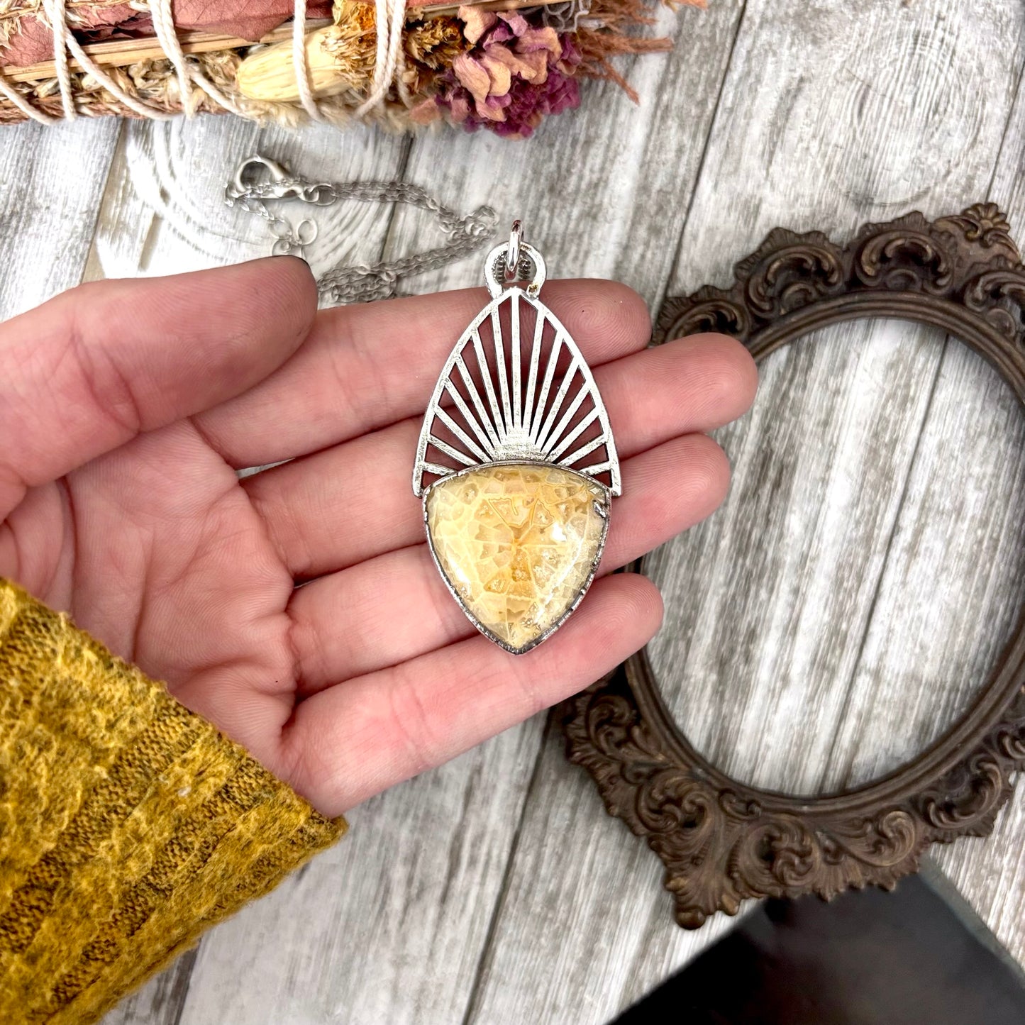 Moss & Moon Collection - Fossilized Coral Statement Necklace in Fine Silver / One of a Kind