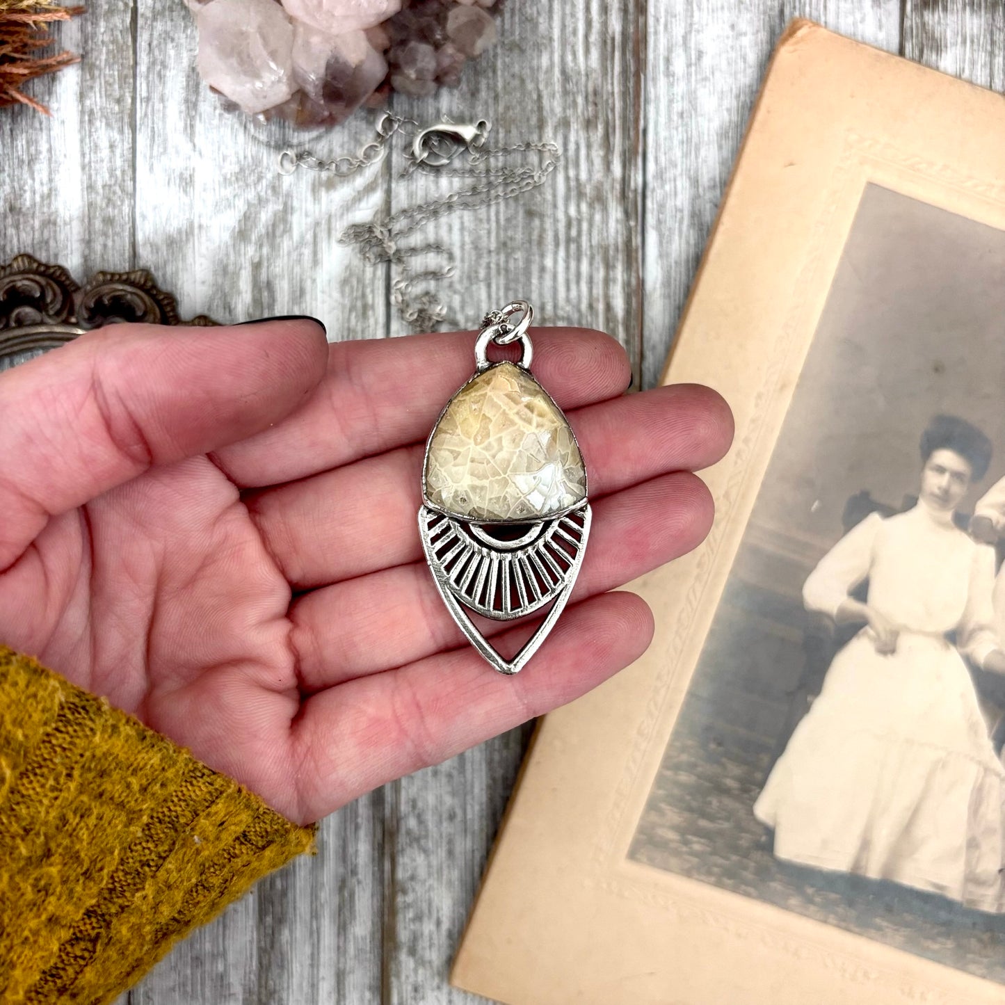 Moss & Moon Collection - Fossilized Coral Statement Necklace in Fine Silver / One of a Kind