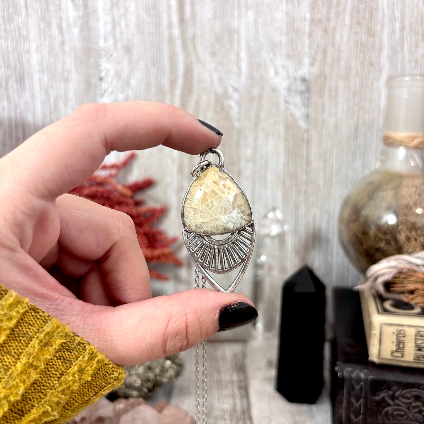 Moss & Moon Collection - Fossilized Coral Statement Necklace in Fine Silver / One of a Kind