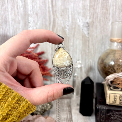 Moss & Moon Collection - Fossilized Coral Statement Necklace in Fine Silver / One of a Kind