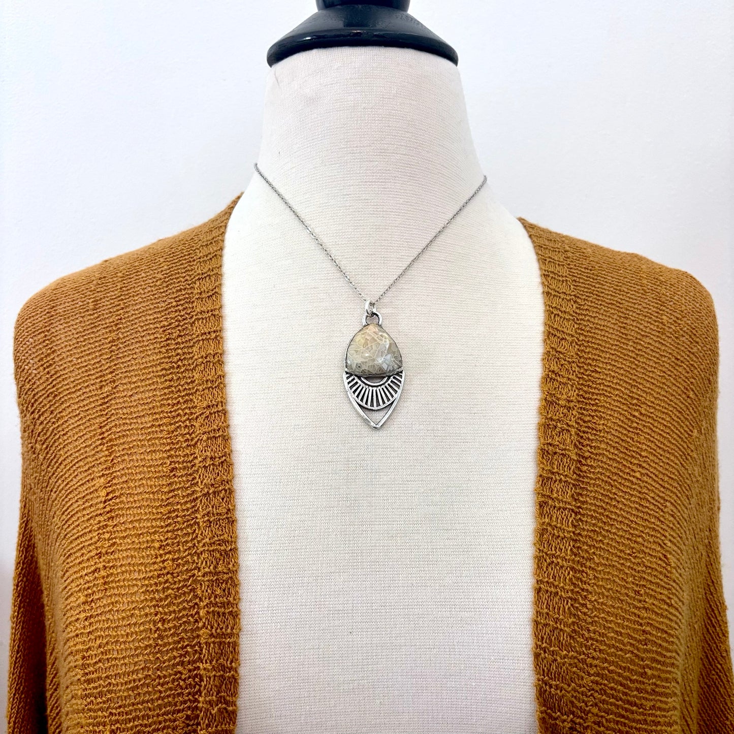 Moss & Moon Collection - Fossilized Coral Statement Necklace in Fine Silver / One of a Kind