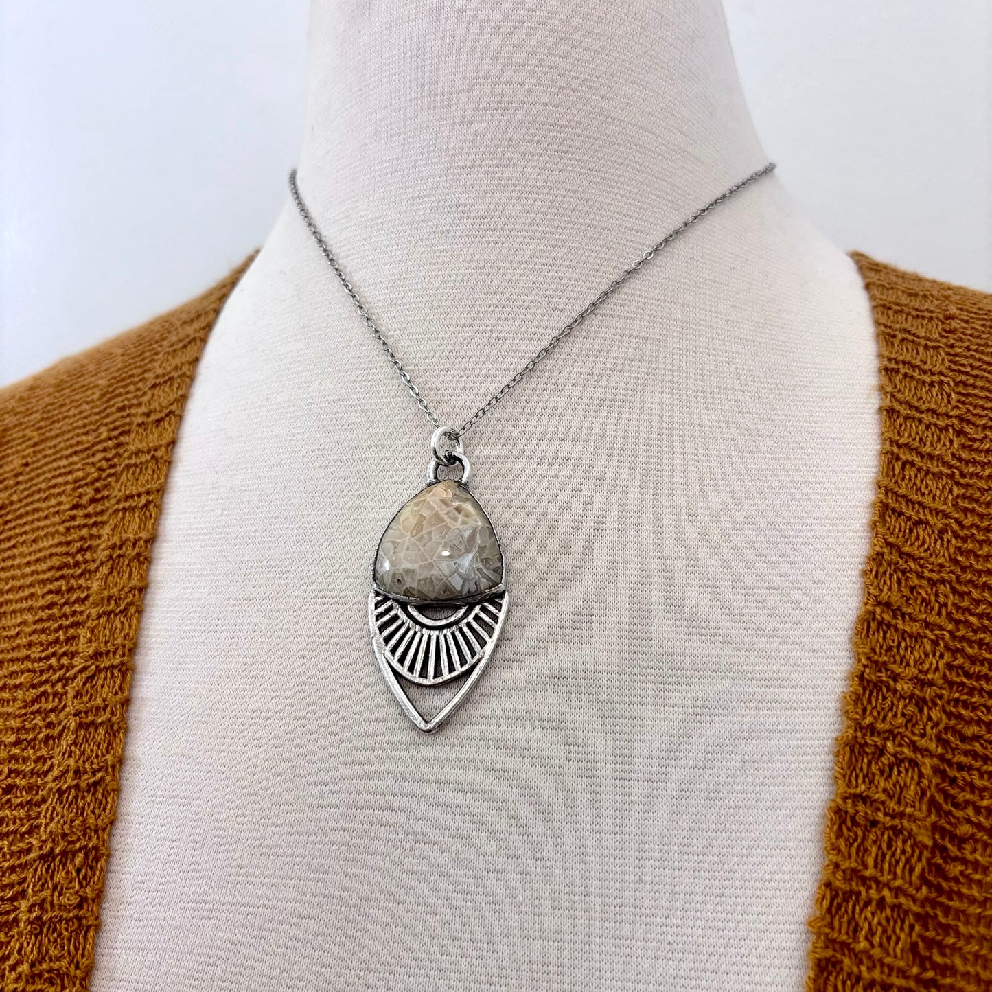 Moss & Moon Collection - Fossilized Coral Statement Necklace in Fine Silver / One of a Kind