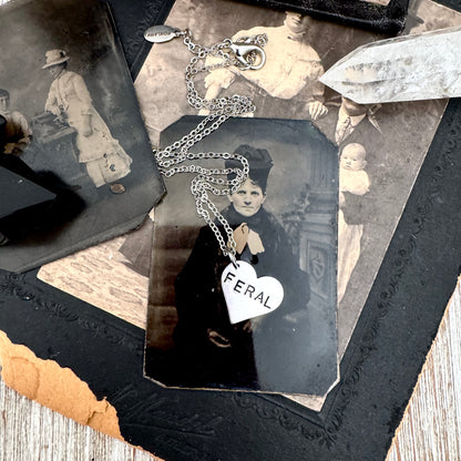 Hand Stamped FERAL Heart Necklace