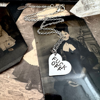 Hand Stamped FUCK OFF  Heart Necklace