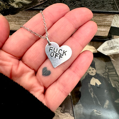 Hand Stamped FUCK OFF  Heart Necklace