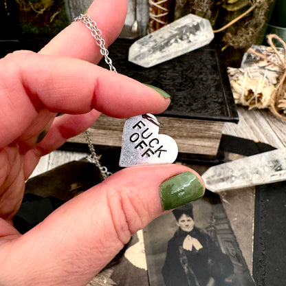Hand Stamped FUCK OFF  Heart Necklace