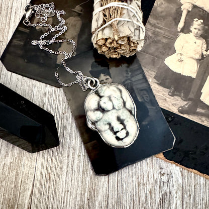 Ceramic Baby Doll Face Necklace Fine Silver / Foxlark Collection - One of a Kind
