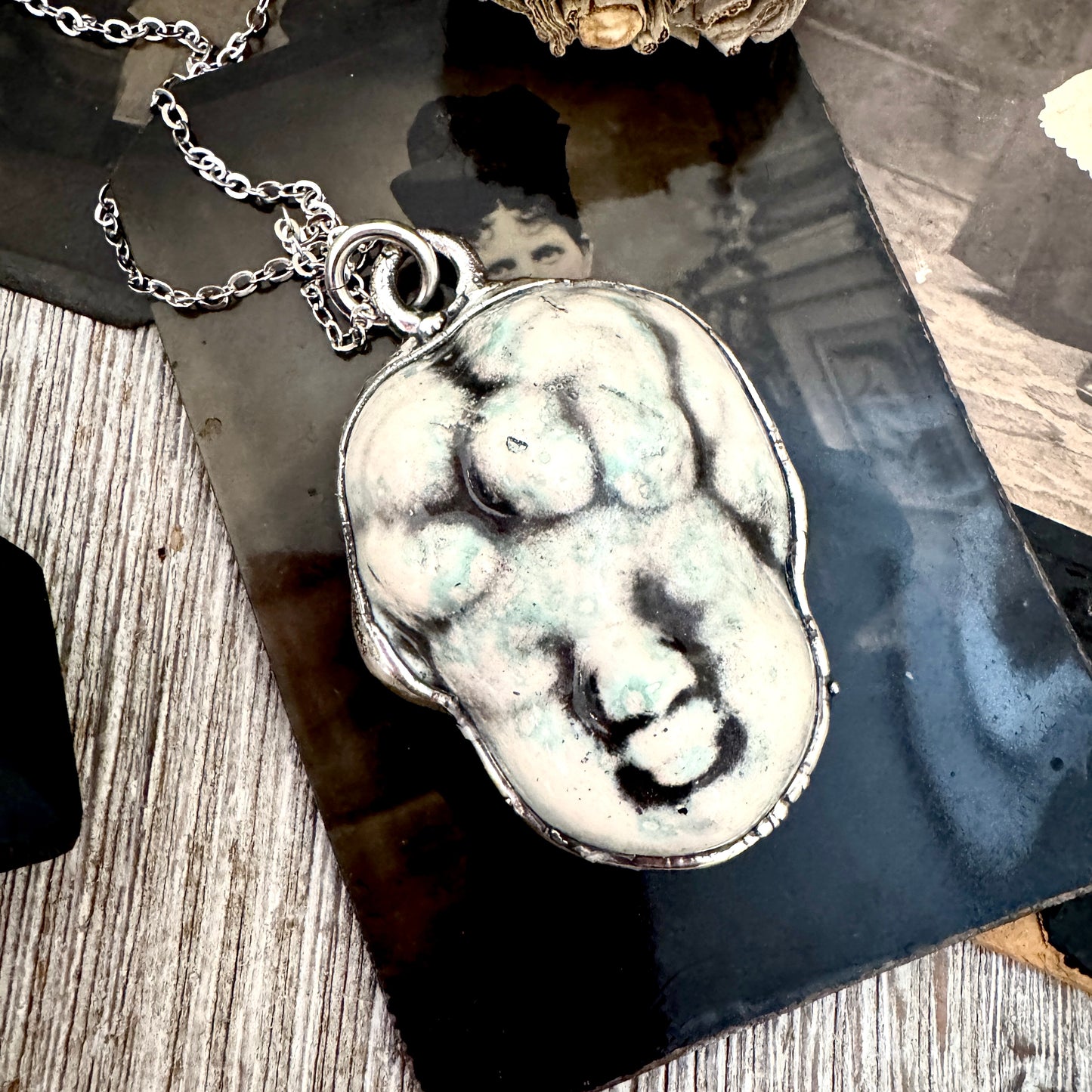 Ceramic Baby Doll Face Necklace Fine Silver / Foxlark Collection - One of a Kind