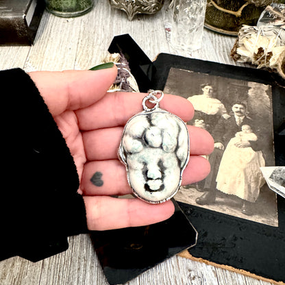 Ceramic Baby Doll Face Necklace Fine Silver / Foxlark Collection - One of a Kind