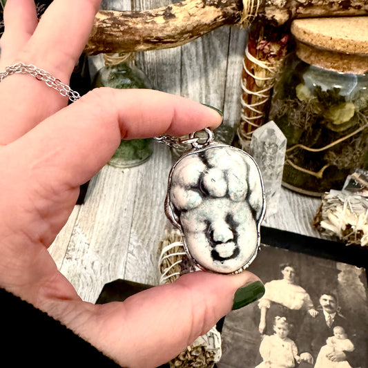 Ceramic Baby Doll Face Necklace Fine Silver / Foxlark Collection - One of a Kind
