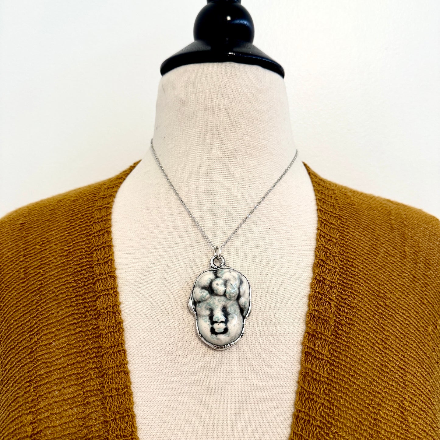 Ceramic Baby Doll Face Necklace Fine Silver / Foxlark Collection - One of a Kind