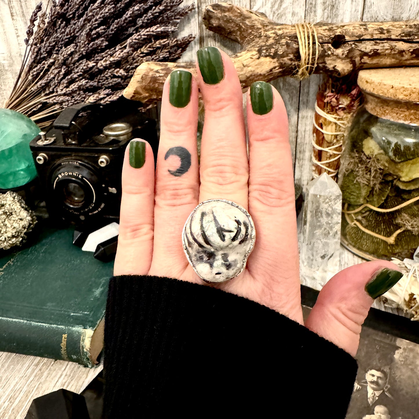 Ceramic Baby Doll Head Ring Fine Silver Size 8.5 / Foxlark Collection - One of a Kind