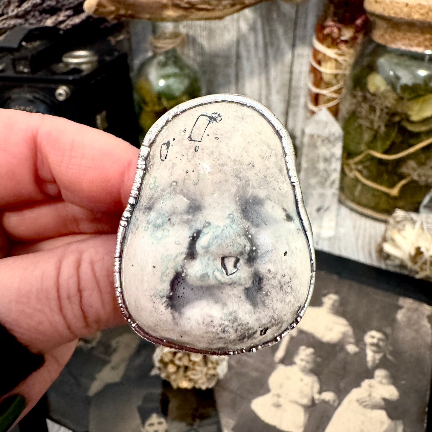 Ceramic Baby Doll Head Ring Fine Silver Size 10 / Foxlark Collection - One of a Kind