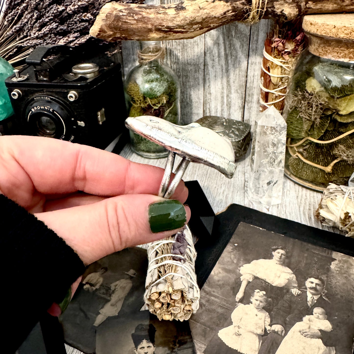 Ceramic Baby Doll Head Ring Fine Silver Size 10 / Foxlark Collection - One of a Kind