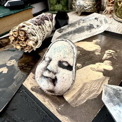 Ceramic Baby Doll Head Ring Fine Silver Size 9 / Foxlark Collection - One of a Kind
